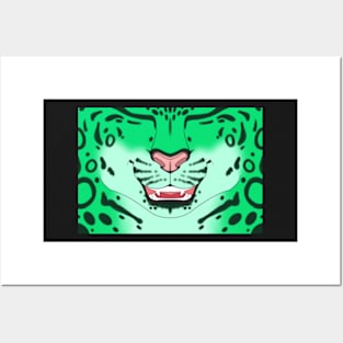 Mint Snow Leopard Face Posters and Art